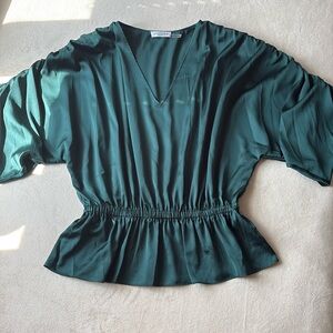 Ramy Brook Emerald Green Teal Satin Peplum Medium